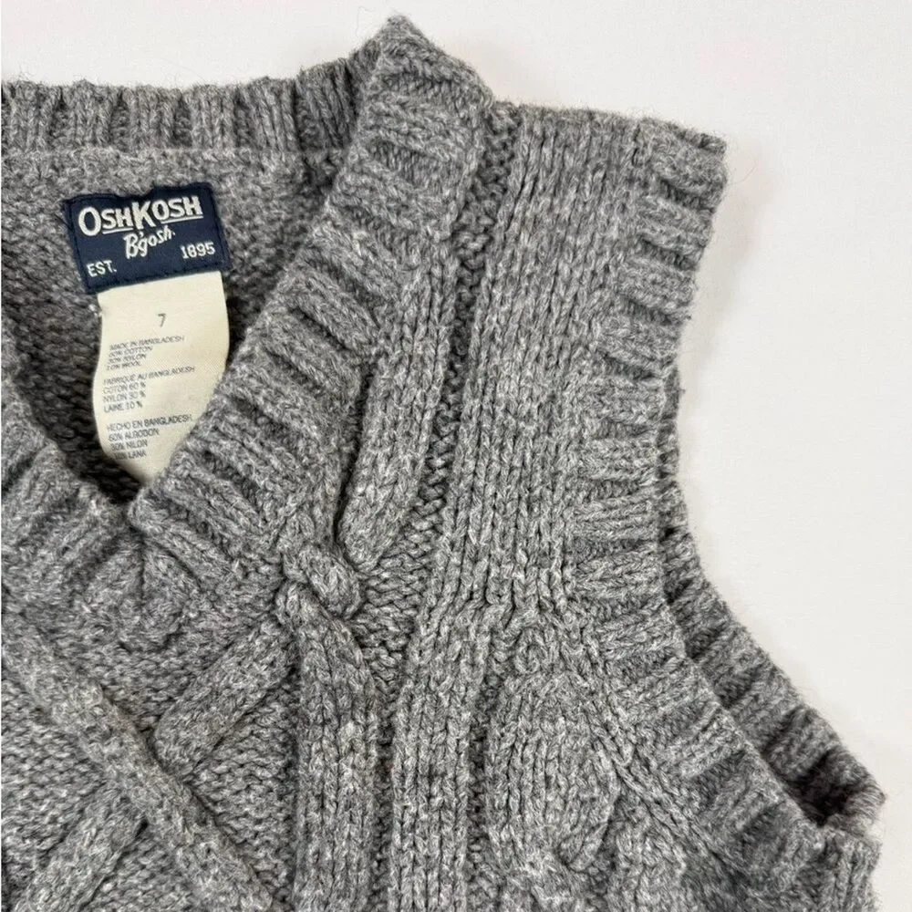 VINTAGE OSHKOSH B’GOSH Gray Cable Knit Sweater Vest Kids Size 7 Preppy Coastal